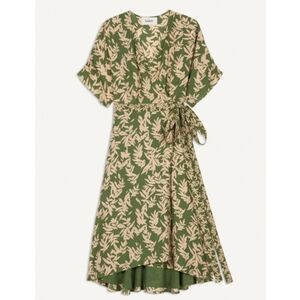 BA&SH • Tabby Wrap Dress Leaf Print Green Tan
